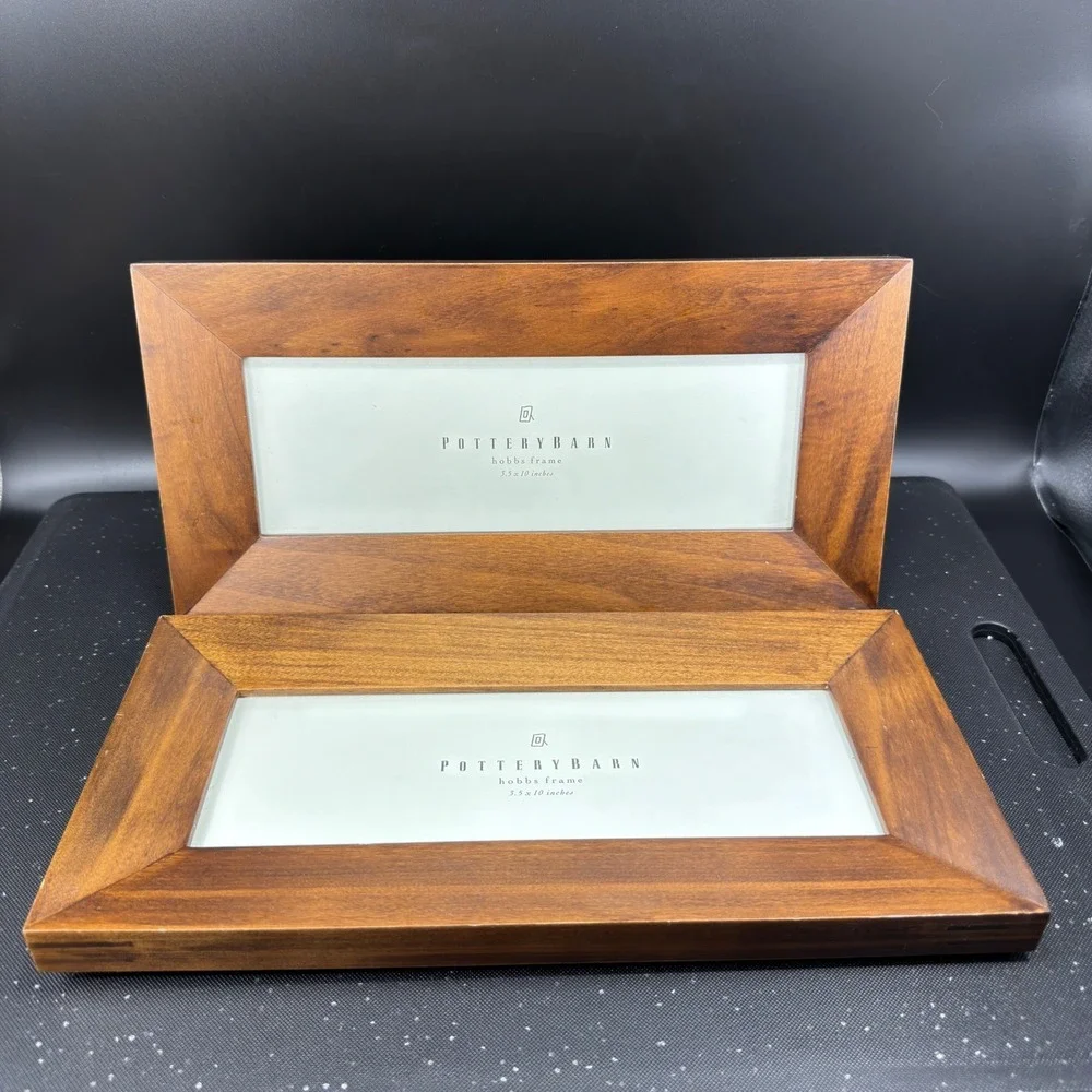 Pottery Barn Hobbs Wood‎ Picture Frame Set of 2 Brown 3.5x10 Panoramic Tabletop